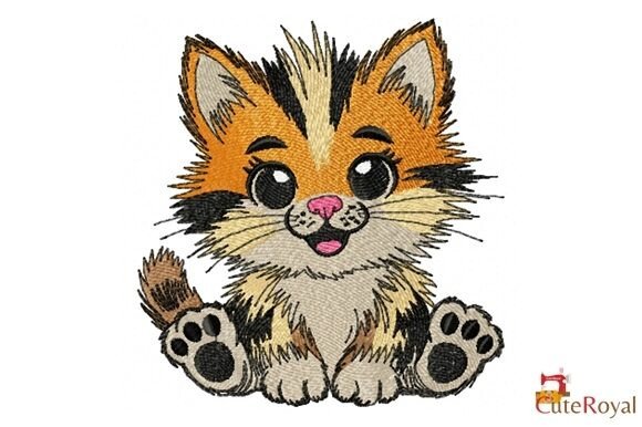 Cute Baby Kitten Sitting: A Seasonal Embroidery Gem