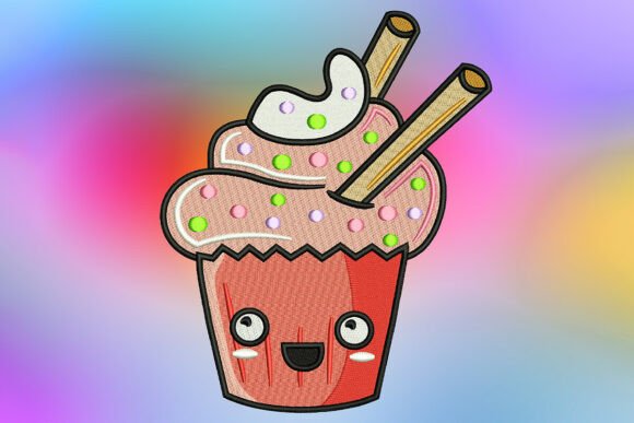 Sweet Strawberry Wafer Cupcake Embroidery Design